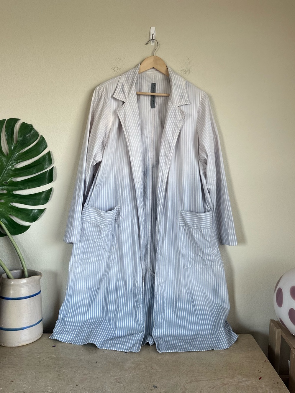 Raquel Allegra Railroad Striped Denim Chambray Trench Coat